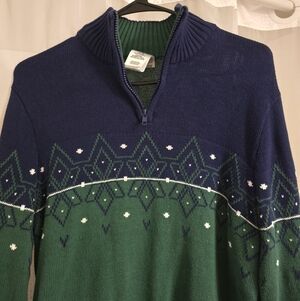 Boys Izod Navy and Forest Green Zip-Up Sweater